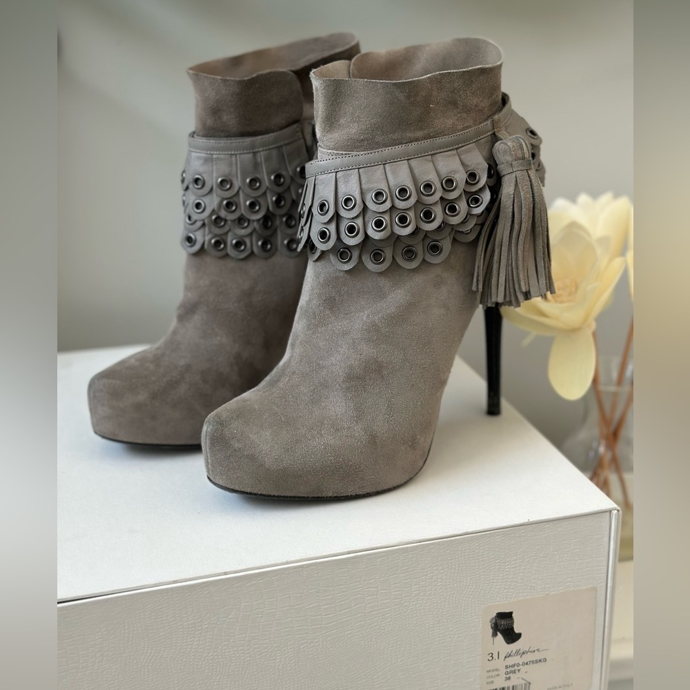 EUC Size 38 3.1 Phillip Lim Grey Suede Platform Ankle Booties